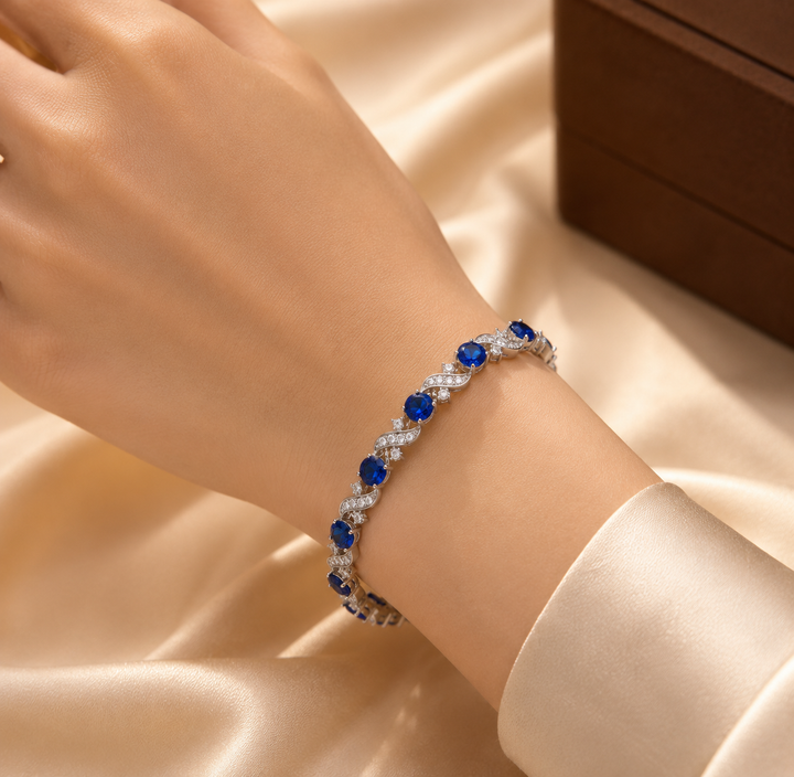 Pulseira Floral de Safira Prateada